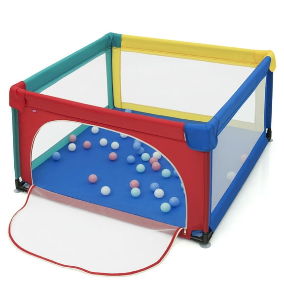 Gymax Baby Playpen Infant Large Safety Play Center Yard w/ 50 Ocean Balls Colorful