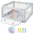 thumbnail image 1 of Gymax Baby Playpen Infant Large Safety Play Center Yard w/ 50 Ocean Balls Grey, 1 of 10