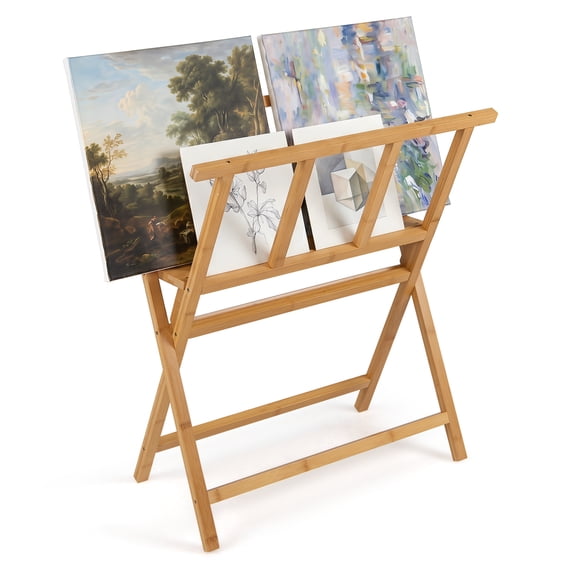 Gymax Bamboo Art Print Rack for Canvas Storage Display Lightweight Canvas Storage Rack