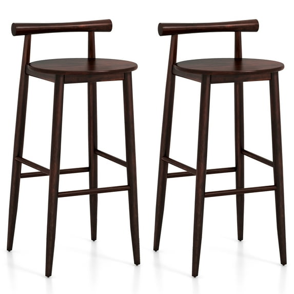 Gymax Bar Height Stools Set of 2 Bar Chair w/ Acacia Wood Frame Supporting Legs Brown