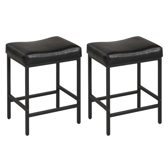 Gymax Bar Stools Set of 2 25'' Faux Leather Upholstered Saddle Stools w/ Metal Legs