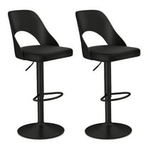 Gymax Bar Stools Set of 2 w/Enlarged PU Leather Seat Footrest Swivel Bar Chairs Black