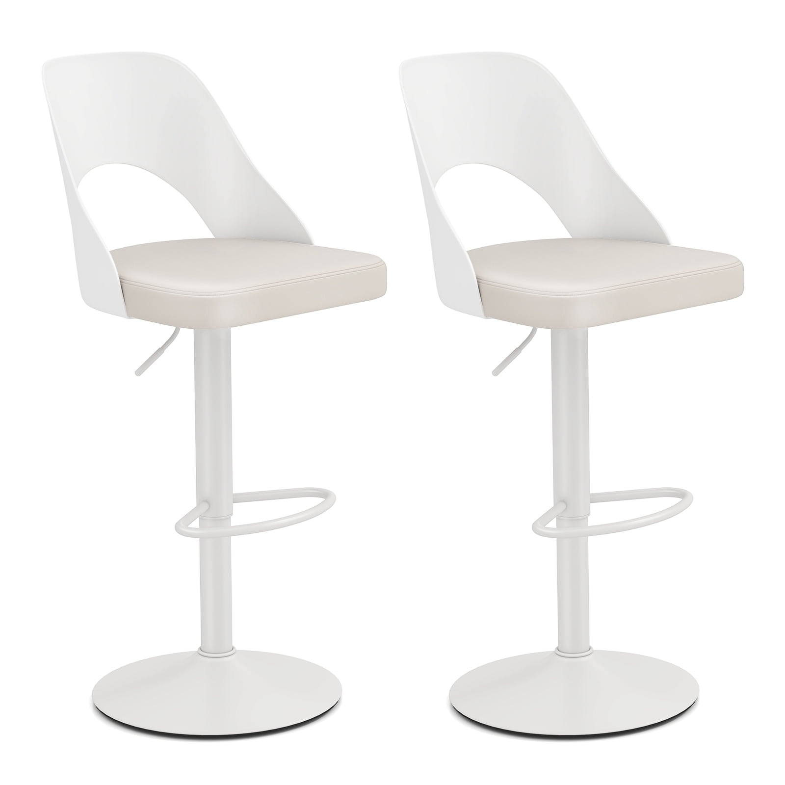 Gymax Bar Stools Set of 2 w/Enlarged PU Leather Seat Footrest Swivel Bar Chairs White