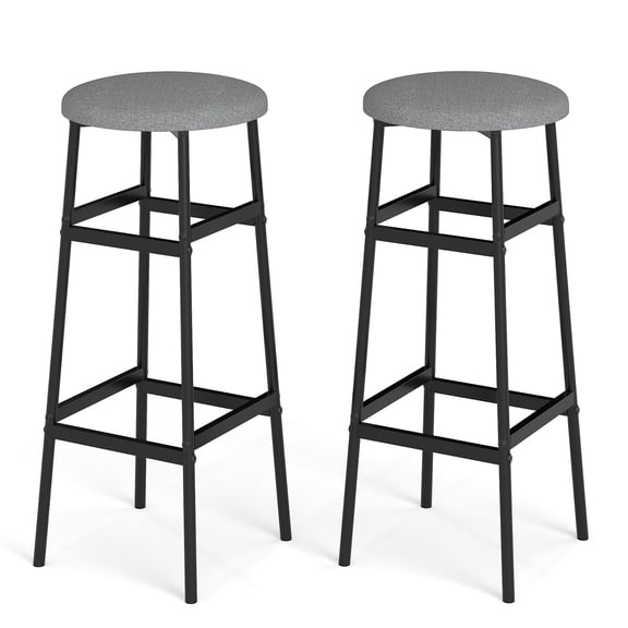 Gymax Bar Stools Set of 2 w/ Sturdy Metal Frame and Footrest for Kitchen Island Black & Gray