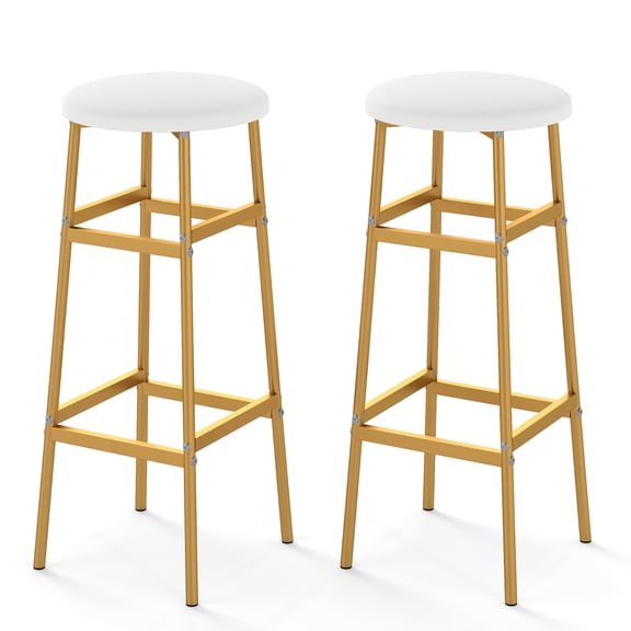 Gymax Bar Stools Set of 2 w/ Sturdy Metal Frame and Footrest for Kitchen Island Golden & White