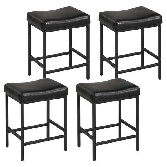 Gymax Bar Stools Set of 4 25'' Faux Leather Upholstered Saddle Stools w/ Metal Legs
