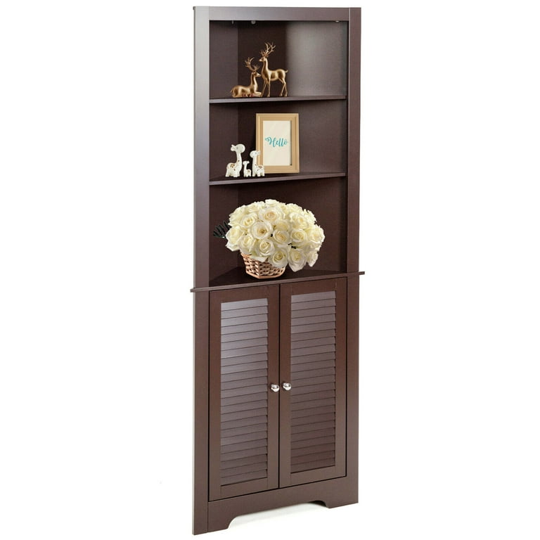 Utex Tall Corner Cabinet, Free Standing Corner Storage Cabinet with Do