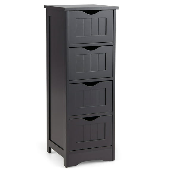 Gymax Bathroom Floor Cabinet Free Standing Storage Side Organizer W/4 Drawers Espresso
