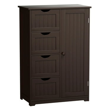 Gymax Bathroom Floor Cabinet Storage Organizer Cupboard w/ 4 Drawers Adjustable Shelf Brown