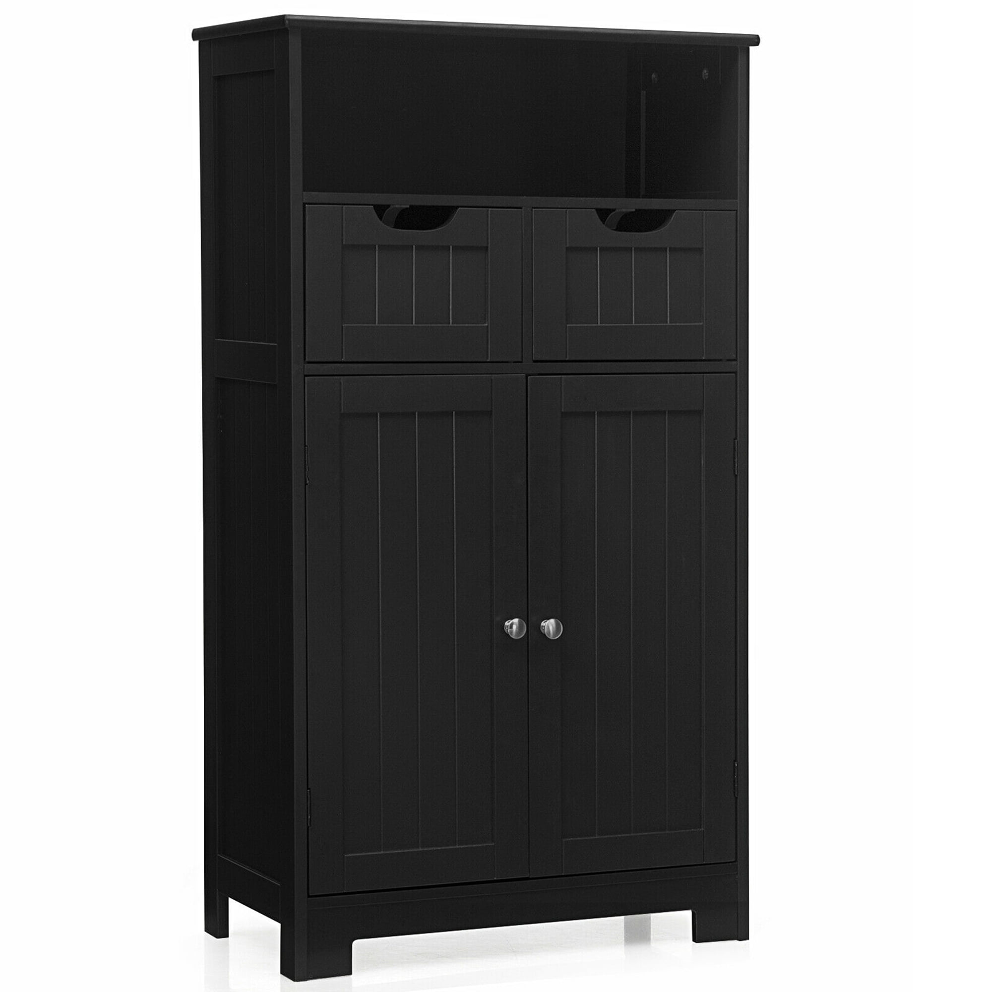 Gymax Bathroom Floor Cabinet Wooden Storage Organizer w/Drawer Doors Black