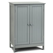 Gymax Bathroom Floor Storage Cabinet Double Door Kitchen Cupboard Shoe Cabinet Grey