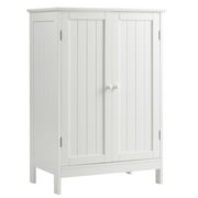 Gymax Bathroom Floor Storage Cabinet Double Door Kitchen Cupboard Shoe Cabinet White