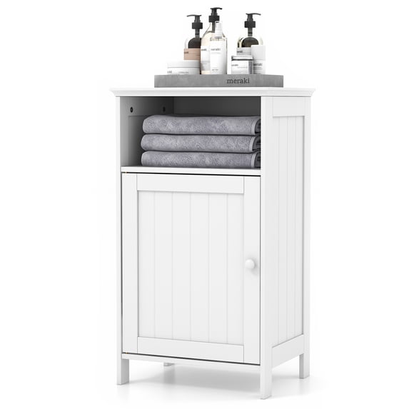 Gymax Bathroom Floor Storage Cabinet Side Table Adjustable Shelf Organize Freestanding