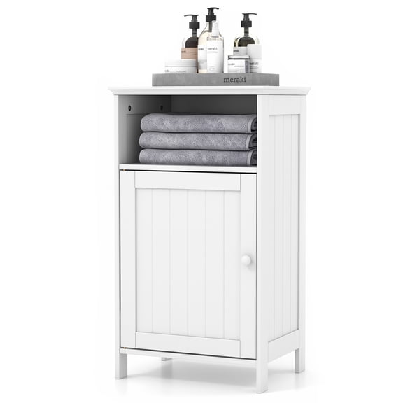 Gymax Bathroom Floor Storage Cabinet Side Table Adjustable Shelf Organize Freestanding