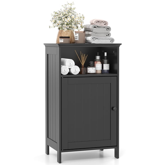 Gymax Bathroom Floor Storage Cabinet Side Table w/ Open Compartment & Adjustable Shelf