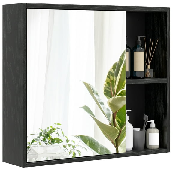 Gymax Bathroom Medicine Cabinet Wall Mounted Storage Organizer w/ Single Mirror Door Black