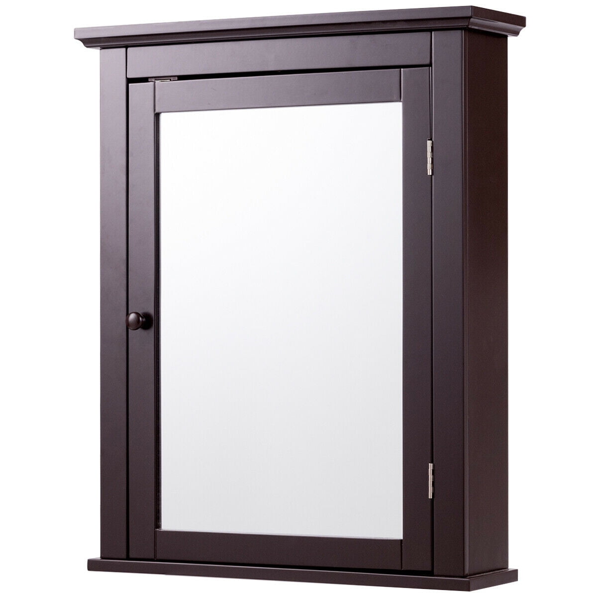 Gymax Wooden 2Tier Bathroom Mirror with Adjustable Shelf