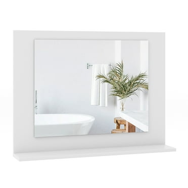 Gymax Bathroom Mirror w/ Shelf 23.5'' x 17.5'' Rectangle Wood Frame Vanity Mirror White