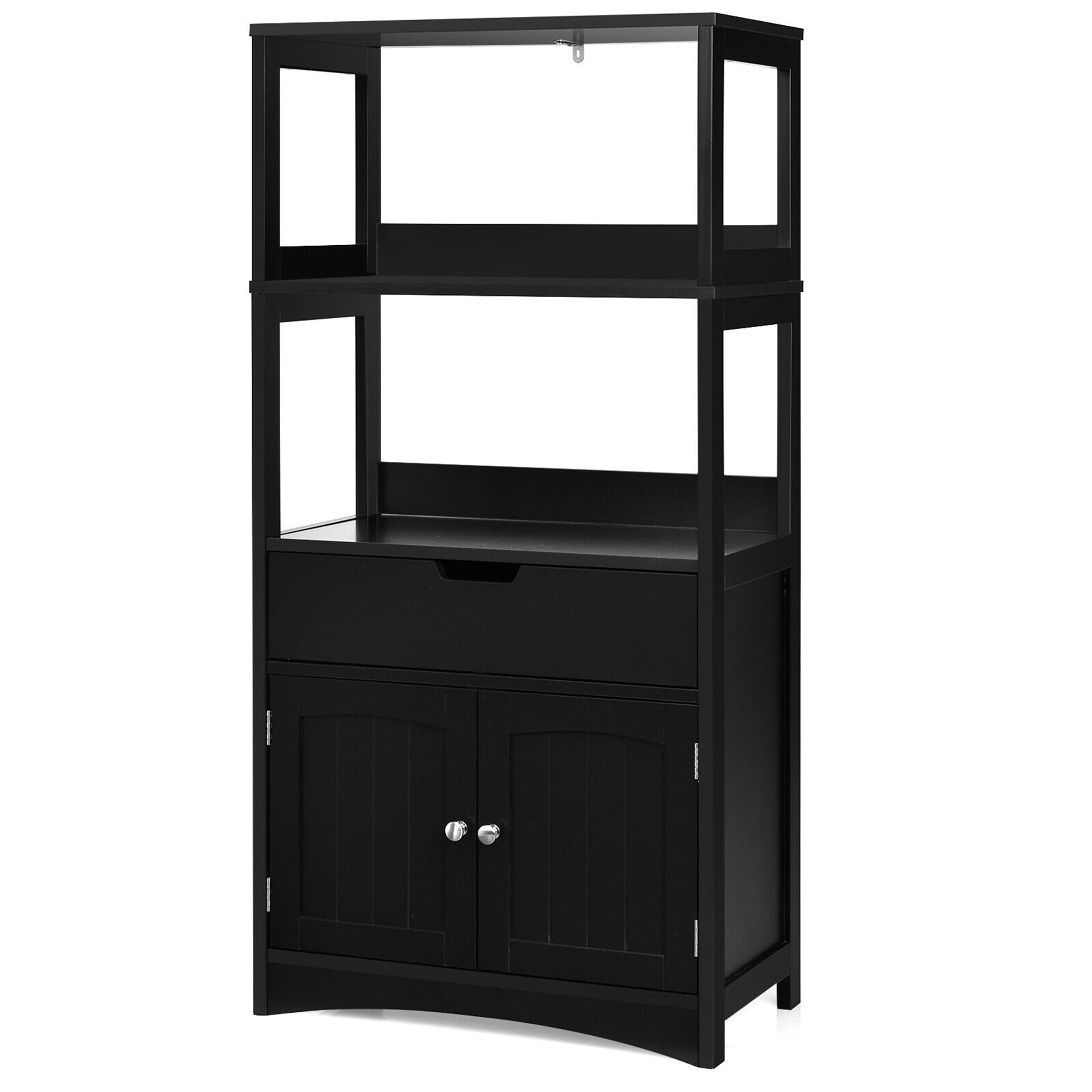 Gymax Bathroom Storage Cabinet Shelf Cupboard Floor Cabinet w/Drawer Black