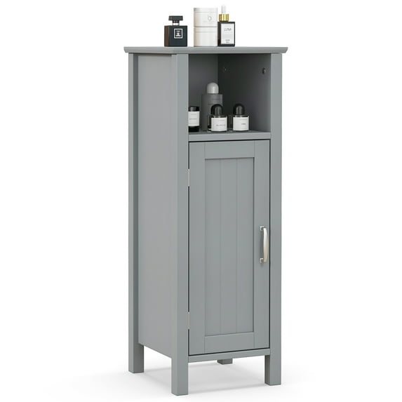 Gymax Bathroom Storage Organizer Narrow Floor Cabinet w/ 2-Tier Cabinet Open Compartment Gray