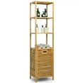 thumbnail image 1 of Gymax Bathroom Tilt-out Laundry Hamper Bamboo Tower Hamper w/3-Tier Shelves, 1 of 10