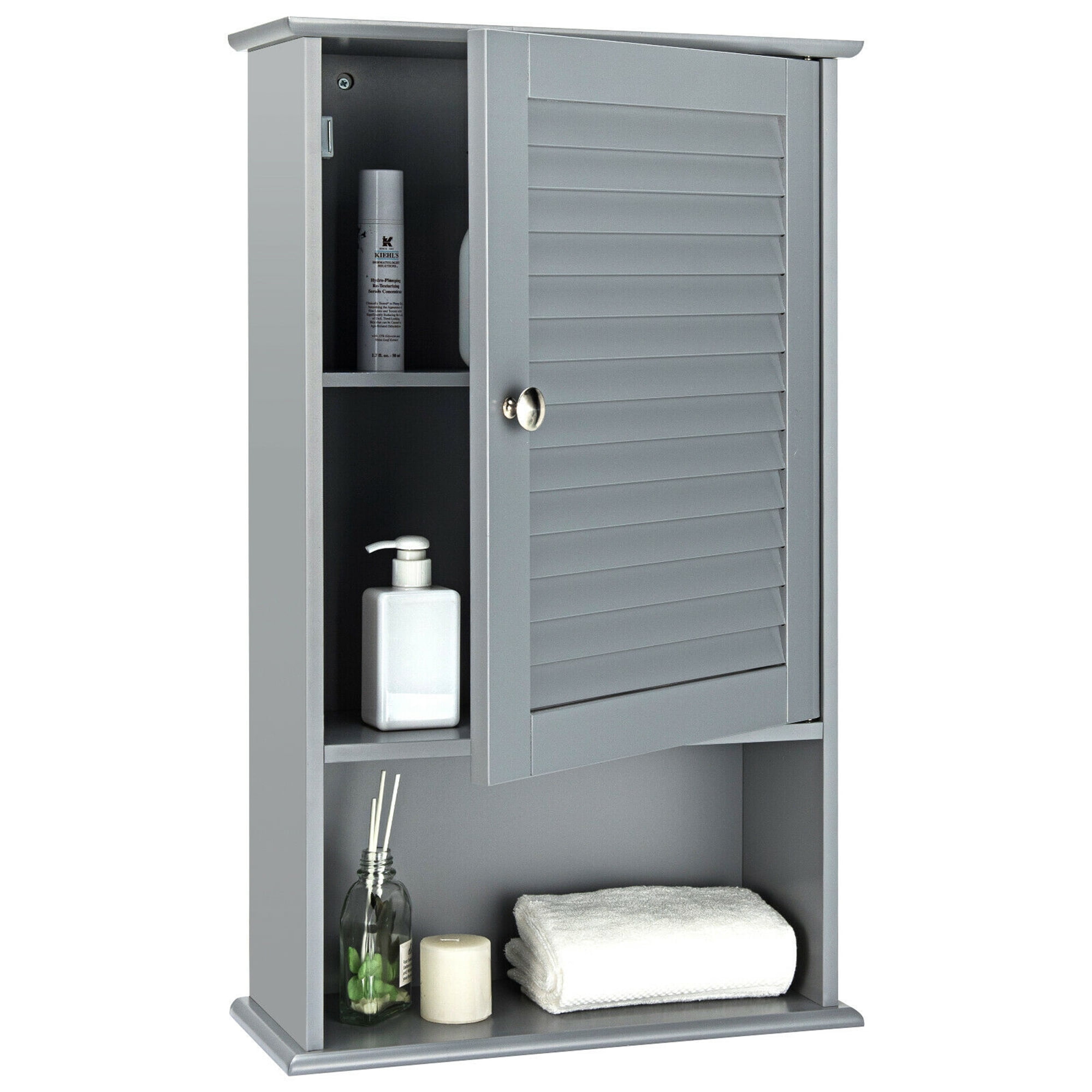 Gymax Wall Mounted Medicine Storage Cabinet Bathroom Organizer Cupboard w/Mirror Gray