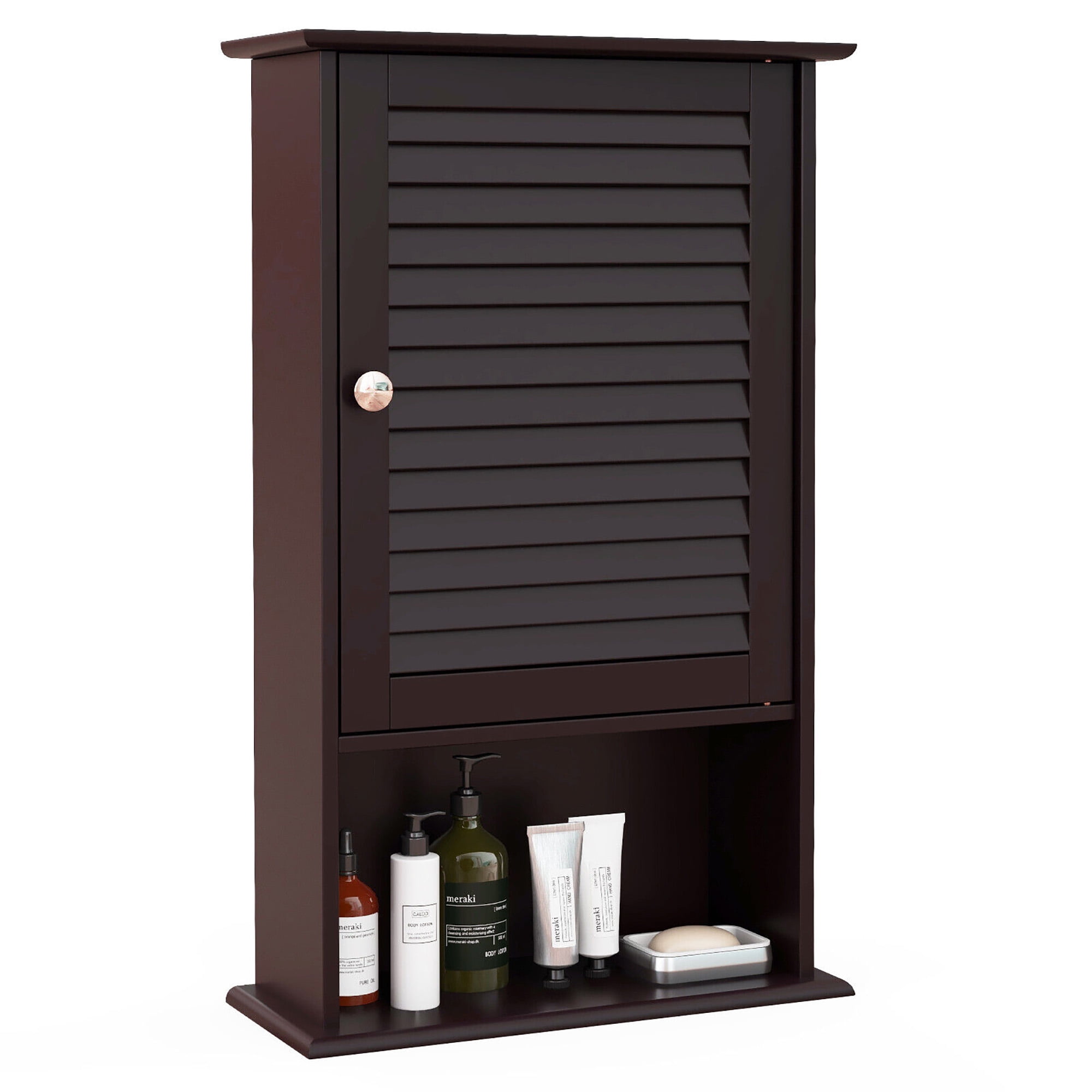 Espresso MDF Single Door Wall Cabinet with Adjustable Shelf