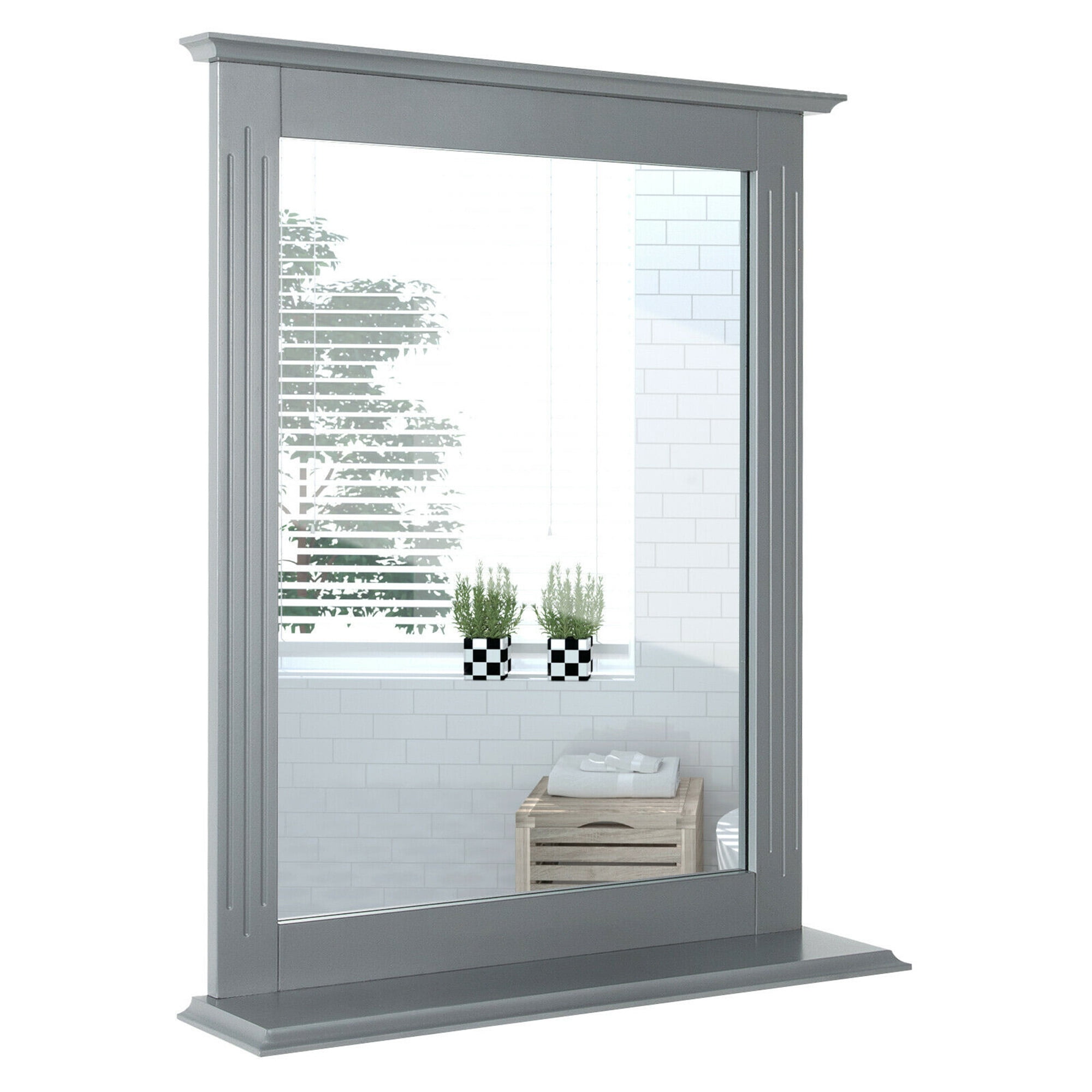 Gymax Wall-Mounted Bathroom Mirror with Shelf, Vanity Makeup Mirror ...