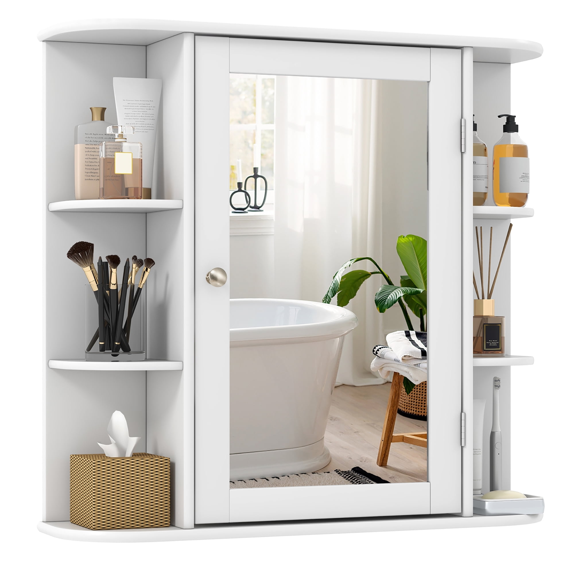 Gymax Multipurpose Bathroom Medicine Cabinet Wall Mounted White Finish with Mirror Storage Walmart