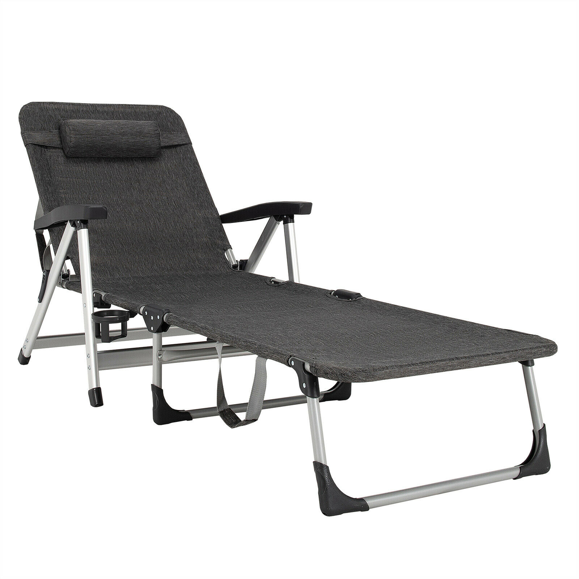 Gymax Beach Chaise Lounge Chair Patio Folding Recliner w/ 7 Adjustable Positions Grey - image 1 of 10