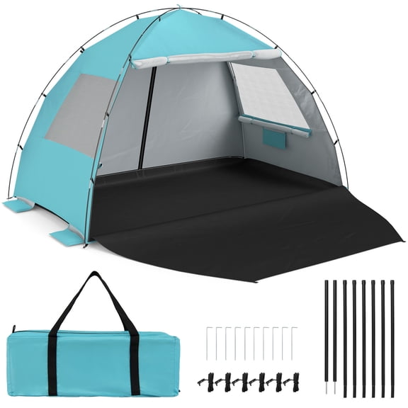 Gymax Beach Tent Sun Shelter w/ Canopy 3-4 Person Easy Setup Extended Floor Blue