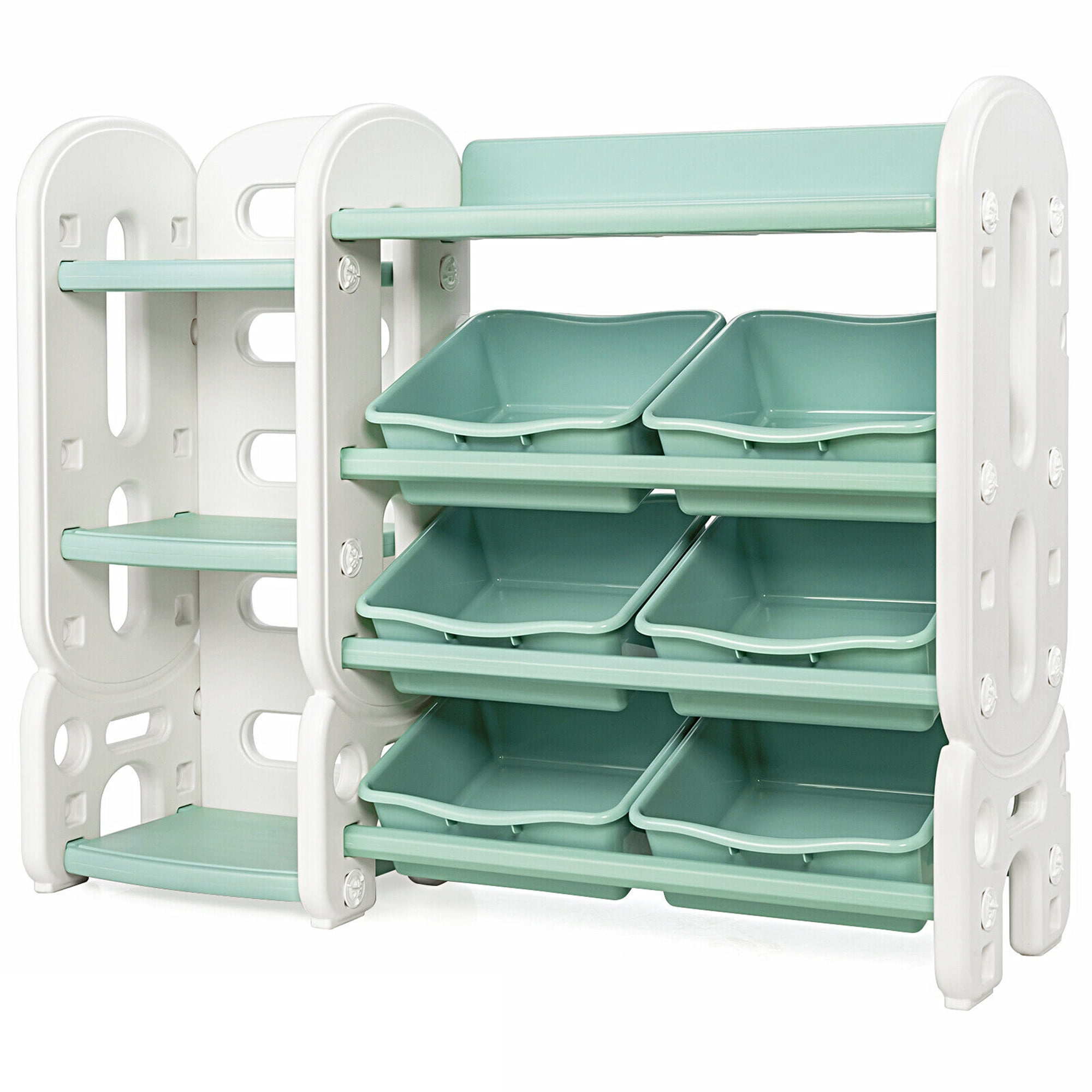 Gymax Bedroom Playroom Kids Toy Storage Organizer w/ Bins & Multi-Layer Shelf Green