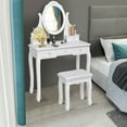 thumbnail image 1 of Gymax Bedroom Wooden Mirrored Makeup Vanity Set Stool Table Set White 5 Drawers, 1 of 10