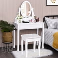 thumbnail image 1 of Gymax Bedroom Wooden Mirrored Makeup Vanity Set Stool Table Set White, 1 of 10
