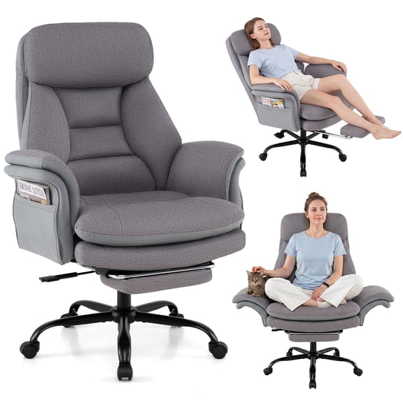 Gymax Big & Tall Office Chair w/Adjustable Backrest Armrests Footrest Storage Pockets Grey