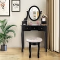 thumbnail image 1 of Gymax Black Makeup Table Vanity Table Set Cushioned Stool Mirror 5 Drawers, 1 of 9