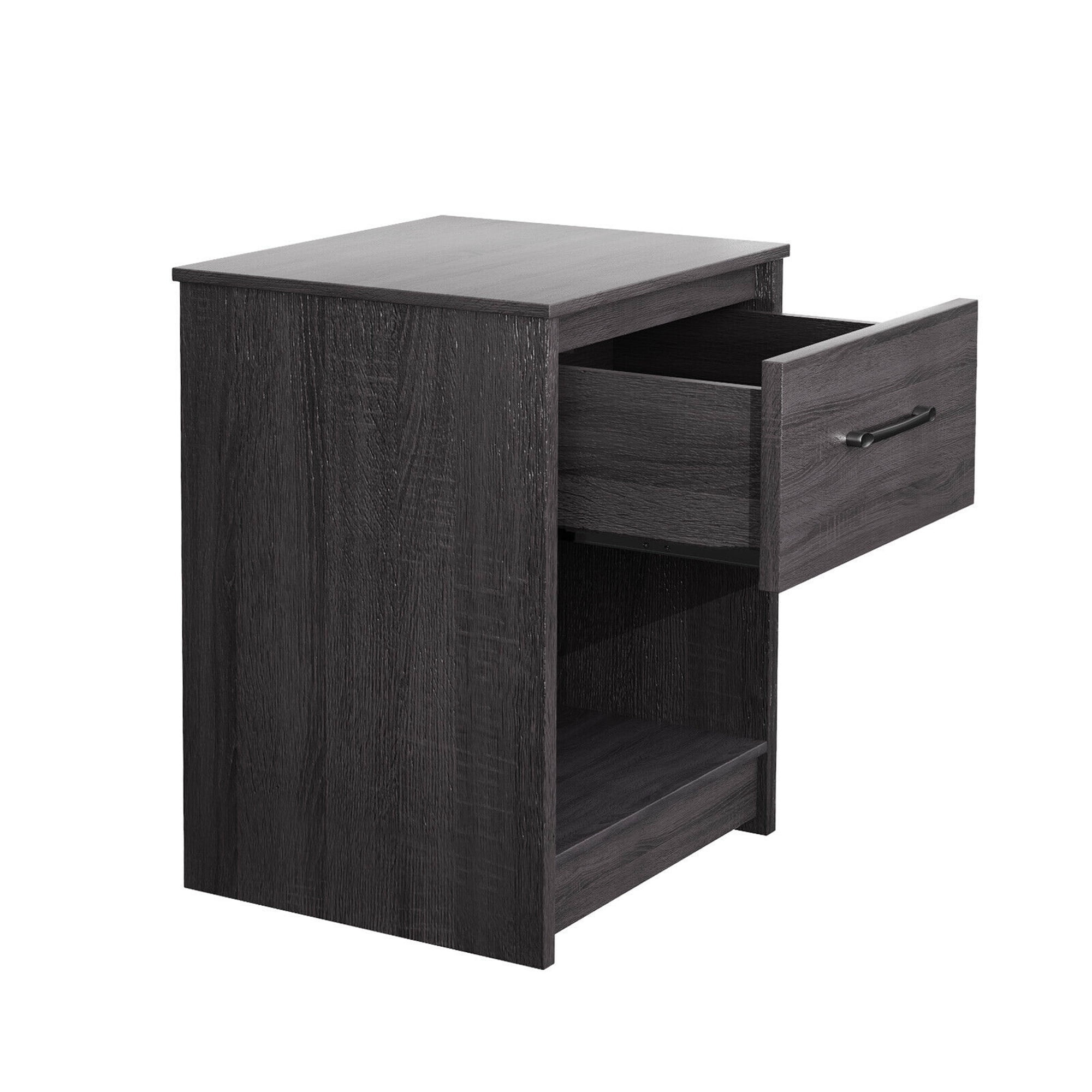 Gymax Black Nightstand with Drawer Storage Shelf Wooden End Side Table Bedroom
