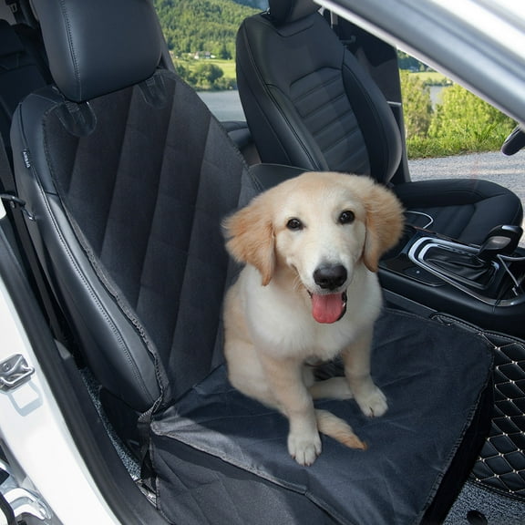 Gymax Black Waterproof Pet Front Seat Cover For Cars Nonslip Rubber Backing w/ Anchor