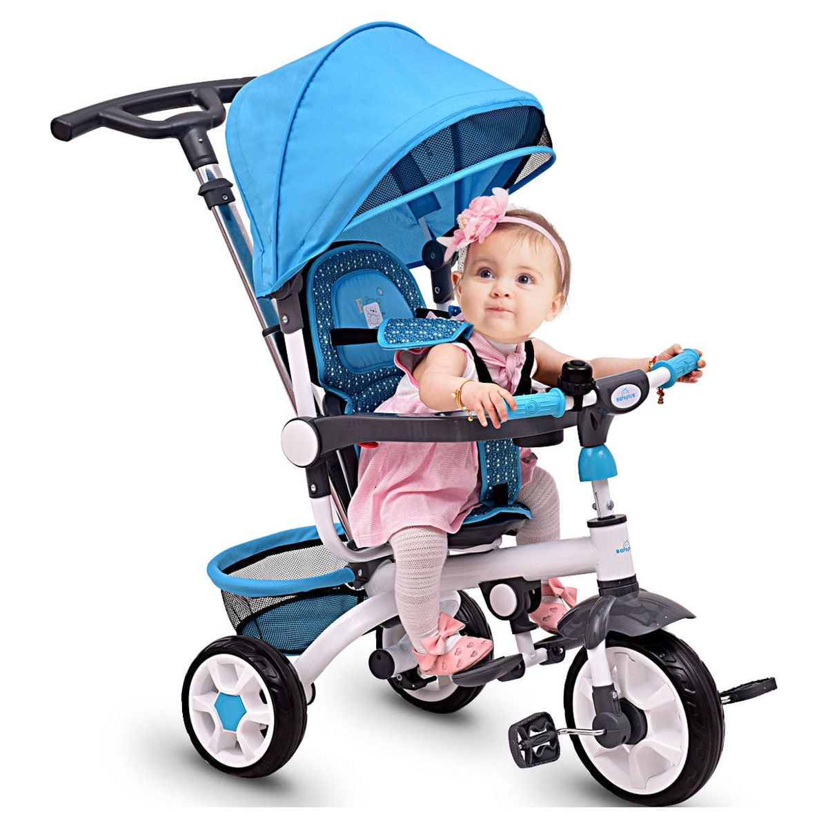 Free Shipping Gymax Blue Baby Stroller Tricycle Detachable Learning Toy Bike Walmart