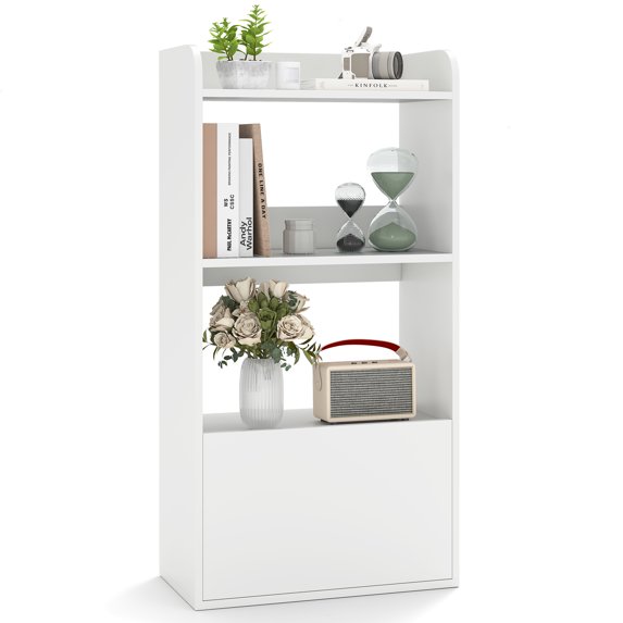 Gymax Bookcase w/ Drawer 3-Tier Open Shelf Anti-Toppling Kits for Living Room White