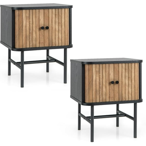 Gymax Bookshelf End Side Table Nightstand Bedside w/ Charging Station Rustic Brown