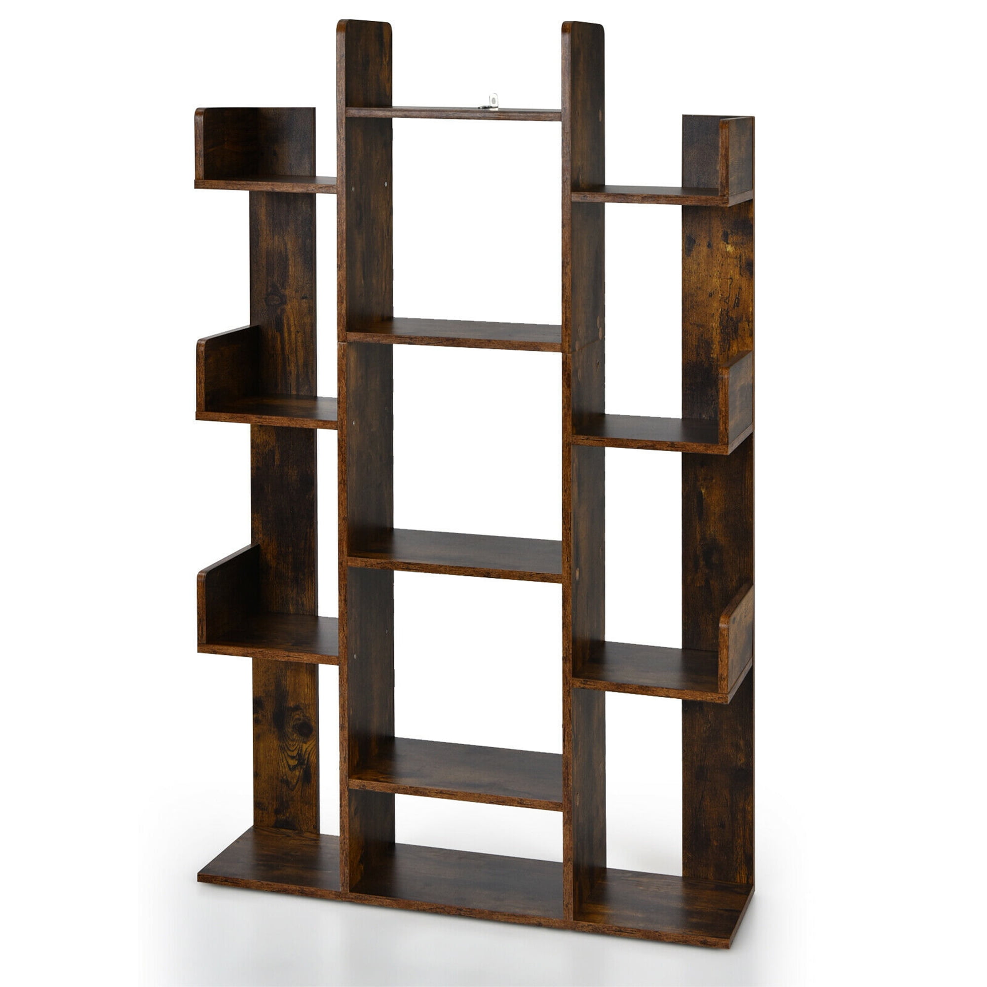 Gymax Bookshelf Tree-Shaped Bookcase w/13 Storage Shelf Rustic ...