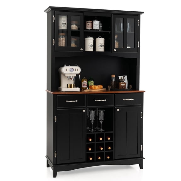 Gymax Buffet And Hutch Kitchen Storage Cabinet Cupboard w/ Wine Rack & Drawers Black