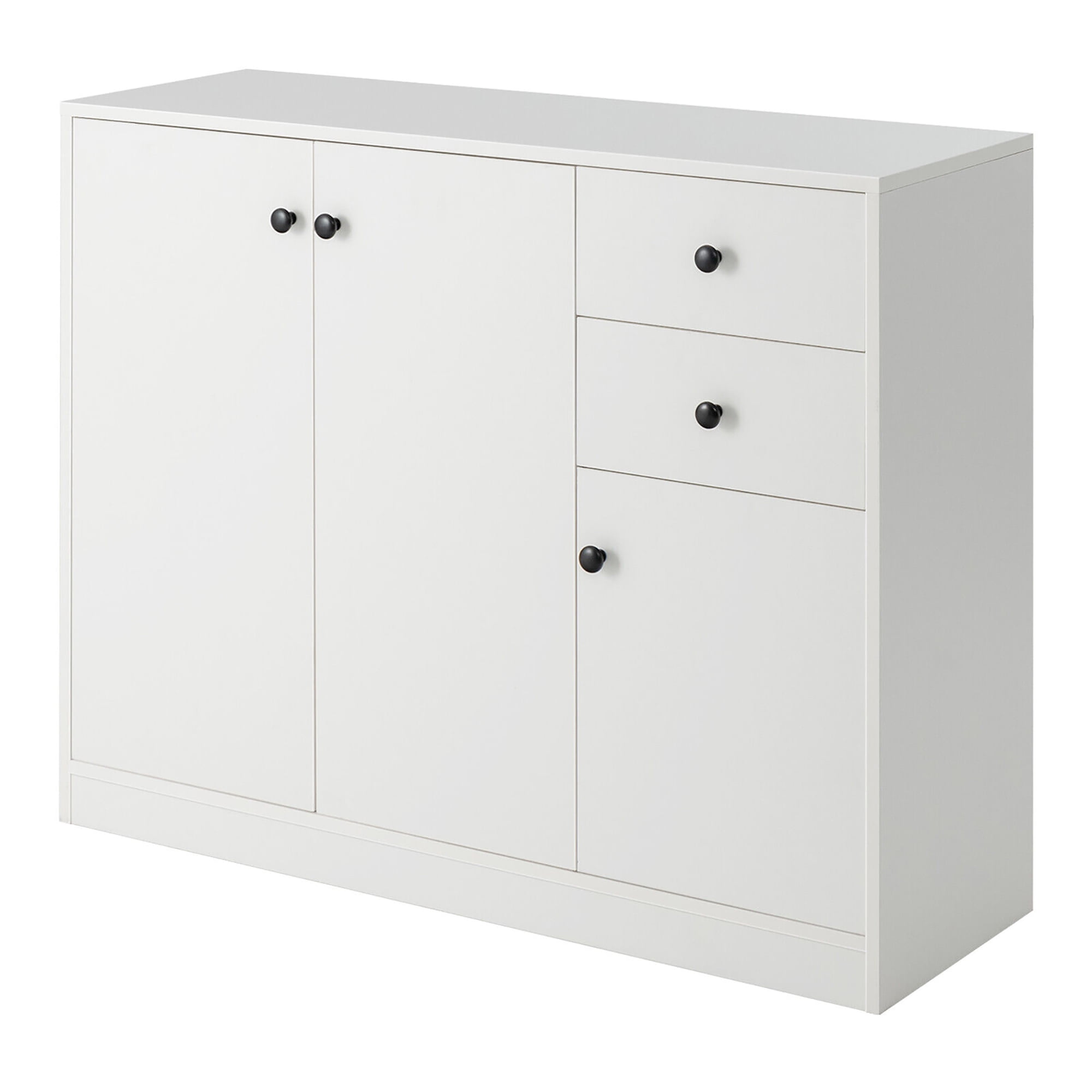 White Engineered Wood Buffet Cabinet with Adjustable Shelves and Drawers