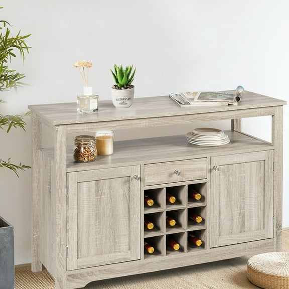 Gymax Buffet Server Sideboard Wine Cabinet Console Table Grey Home