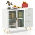 thumbnail image 1 of Gymax Buffet Server Sideboard w/ 2 Tempered Glass Doors & 3 Drawers for Kitchen White, 1 of 10