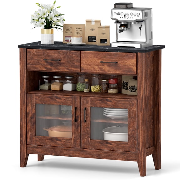 Gymax Buffet Sideboard w/ 2 Drawers 1 Open Compartment 2 Doors 2 Adjustable Shelves