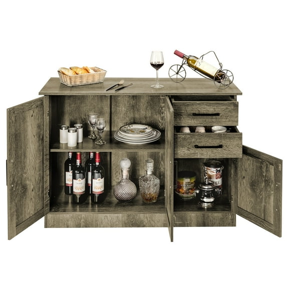 Gymax Buffet Storage Cabinet Console Table Kitchen Sideboard Drawer Grey