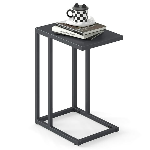 Gymax C Shaped End Table w/ Metal Frame Sofa Table for Small Space Indoor Outdoor