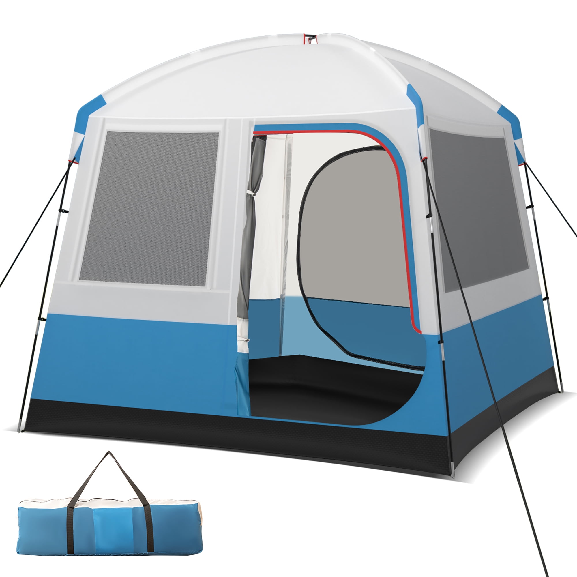 Gymax Camping Tent for 3-5 People Cabin Shelter w/ Large Double-Layer Mesh Front Door